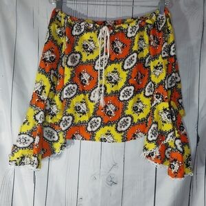 Floral Bohemian Off The Shoulder Shirt with Bell Sleeves